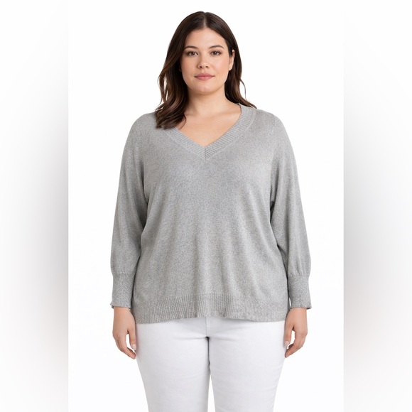 Lane Bryant Sweaters - Lane Bryant Metallic Gray V-Neck Sweater Size 18/20